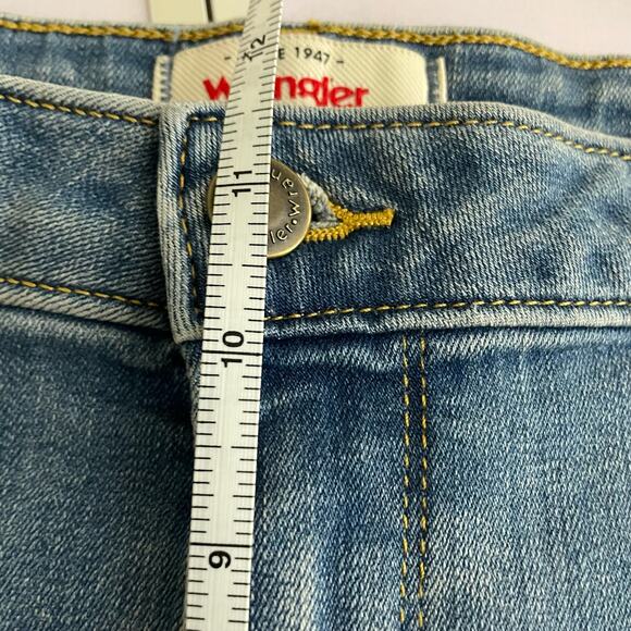 Wrangler “4” frayed short” denim cutoffs Jean raw hem stretch mid high rise - Picture 5 of 16